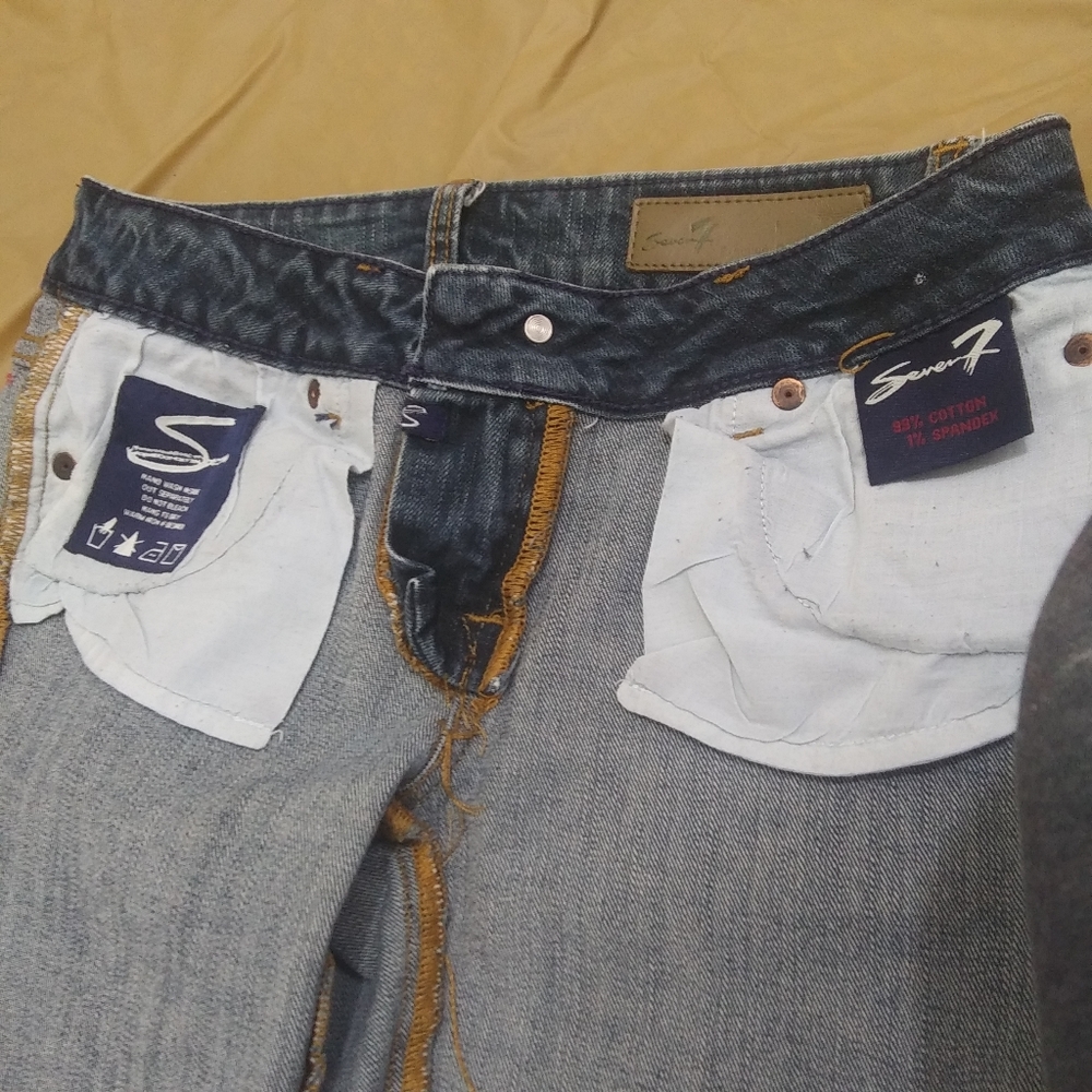 7 For All Mankind Crystal Pocket Low Rise Size 26 Jeans Cropped Rolled Cuff - Picture 6 of 9